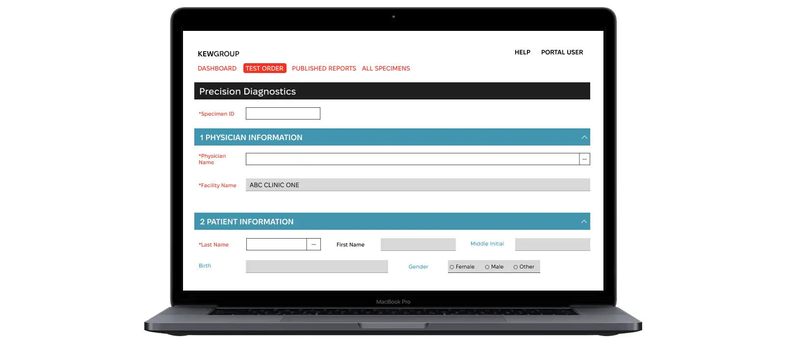A laboratory web portal for lab ordering management developed by Exoft.