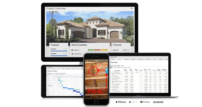 CoConstruct app streamlining project workflows from field to back office CoConstruct app interface for project management on various devices