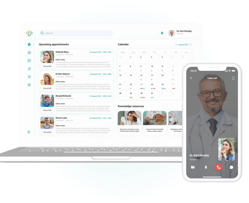 Healthcare dashboard showing appointments and video call with a doctor Healthcare dashboard with upcoming appointments