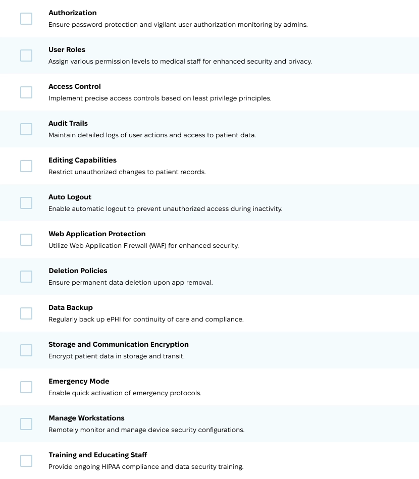 Key technical safeguards for a HIPAA-compliant telemedicine platform HIPAA compliance checklist for telemedicine platform development