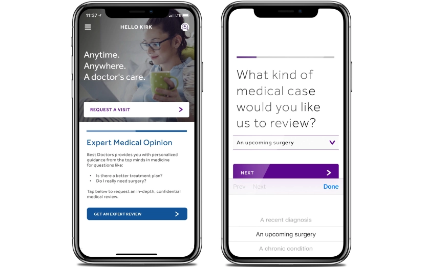 Teladoc app offers virtual healthcare services including medical consultations and case reviews Teladoc healthcare app screens showing doctor visit request and medical case review